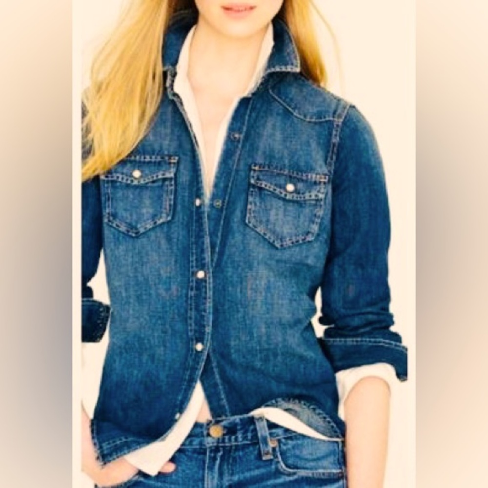 J. Crew Denim Pearl Snap Button Up Shirt